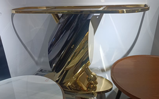 Antico Marble Console – Gold Stainless Steel Frame with Marble Top (130 × 40 × 80 cm)