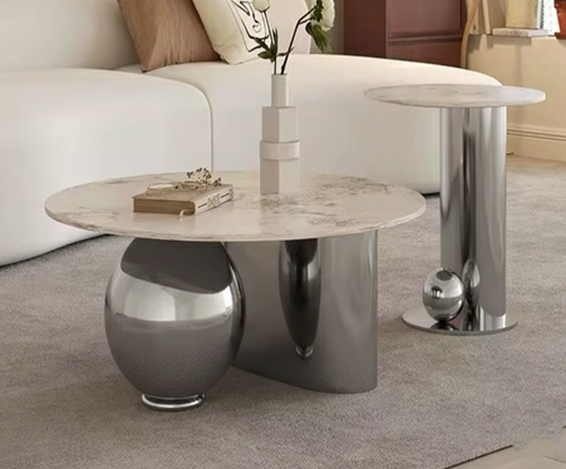 Spigola Coffee Table Set – Pandora Ceramic Top with Stainless Steel Frame (Gold / Silver)