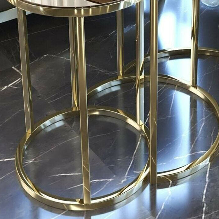 Aurora Trio Black Glass Nesting Table Set – Shiny Gold Finish