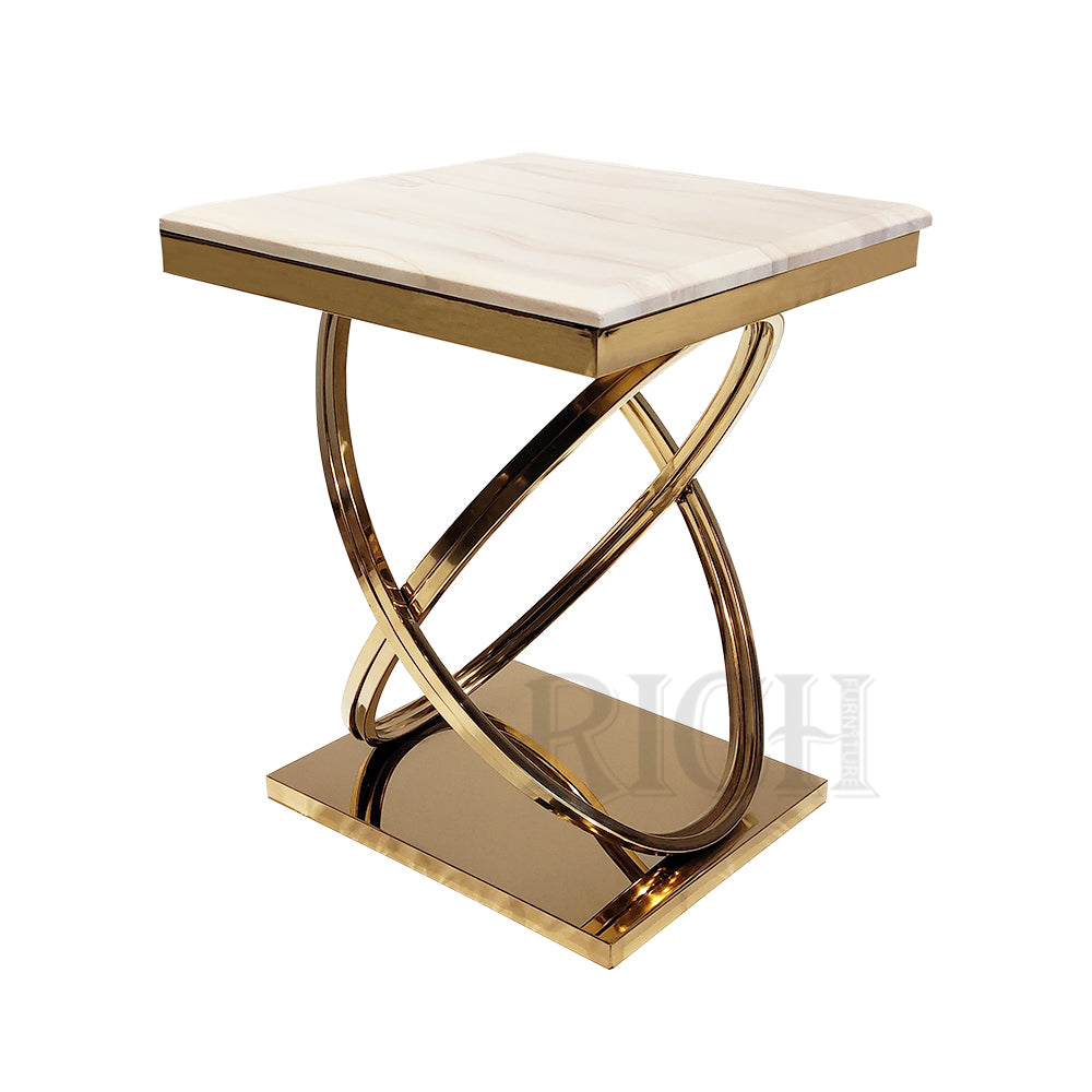 Celeste Marble Curve Side Table – Shiny Gold Finish