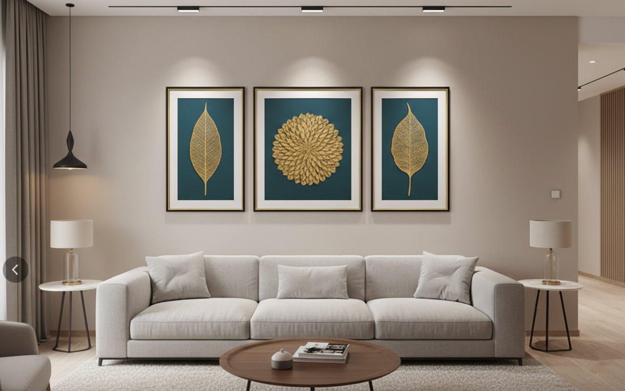 Gold Leaf Flower and Sun Painting Set Luxury Textured Wall Art