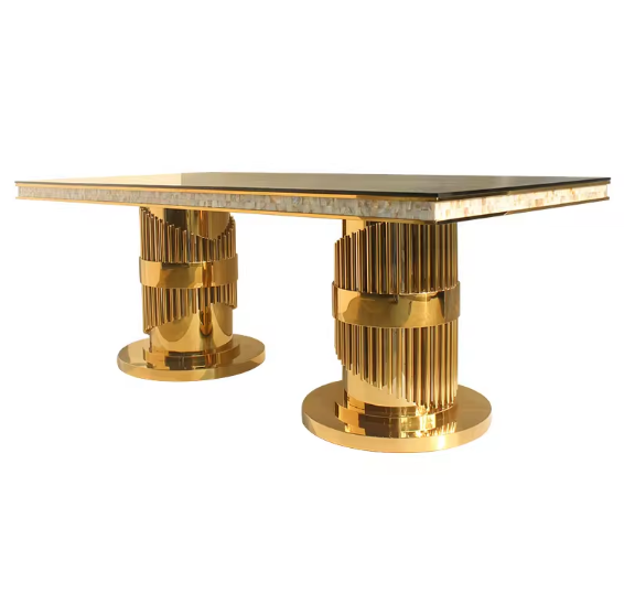 Royal Opulence Marble Dining Table – Titanium Gold Finish, Stainless Steel Base (220×100×75 cm)