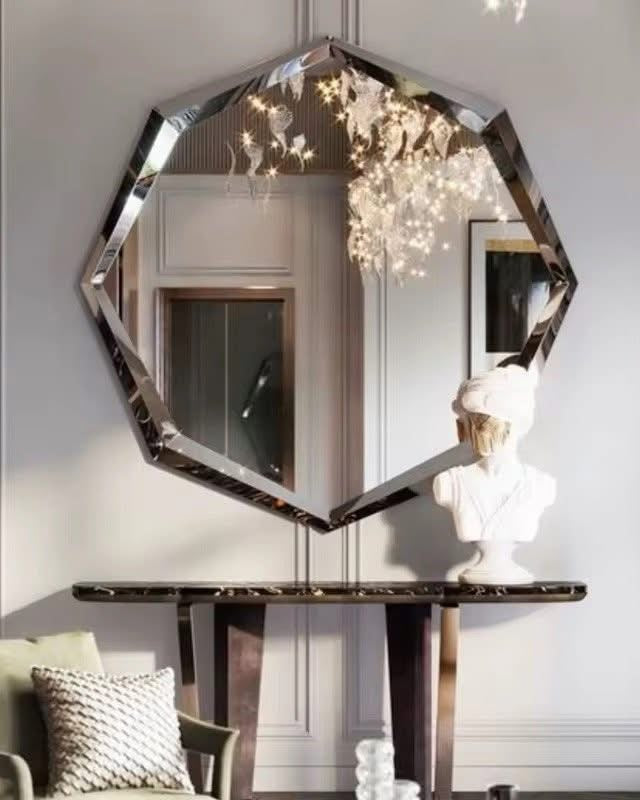 Octagonal Gold Wall Mirror in Stainless Steel, 110×90 cm – Modern Luxury Accent