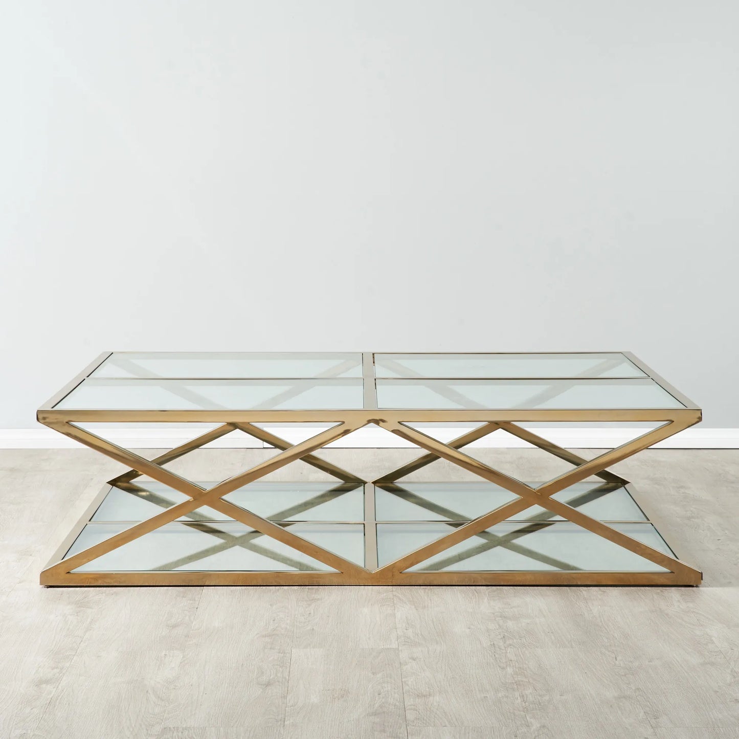Exquisite Glass Coffee Table – Shiny Gold Finish