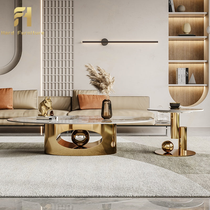 Orbita Royale Coffee Table Set – Shiny Gold Stainless Steel & Ceramic Top
