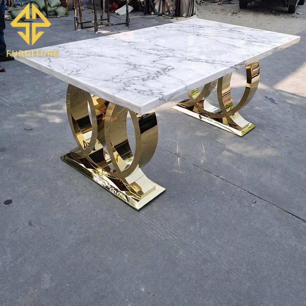 Elysium Ring Gold Dining Table – Titanium Gold Finish, Stainless Steel & Marble (220 × 100 × 75 cm)
