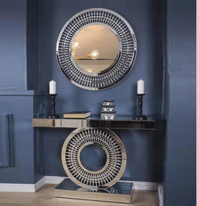 Venetian-Style Mirrored Console Table with Mirror – Elegant Reflective Design