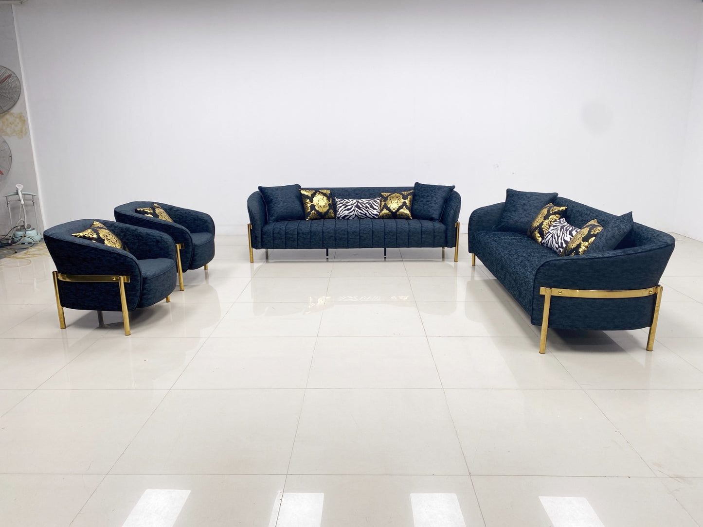 Majestic Azure Sofa Set Black with Armchair Contemporary Luxury Seating