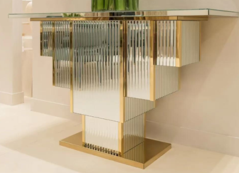 Venetian-Style Mirrored Console Table – Glass & Stainless Steel (120 × 38 × 80 cm)