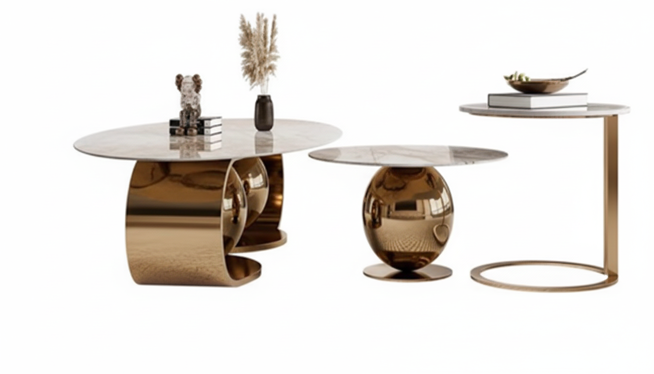 Alyssa Coffee Table Set – Pandora Ceramic Top with Titanium Gold Stainless Steel Frame