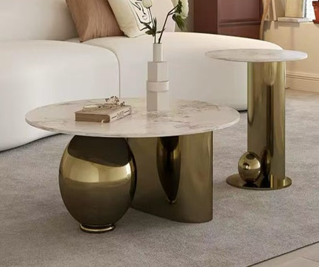 Spigola Coffee Table Set – Pandora Ceramic Top with Stainless Steel Frame (Gold / Silver)