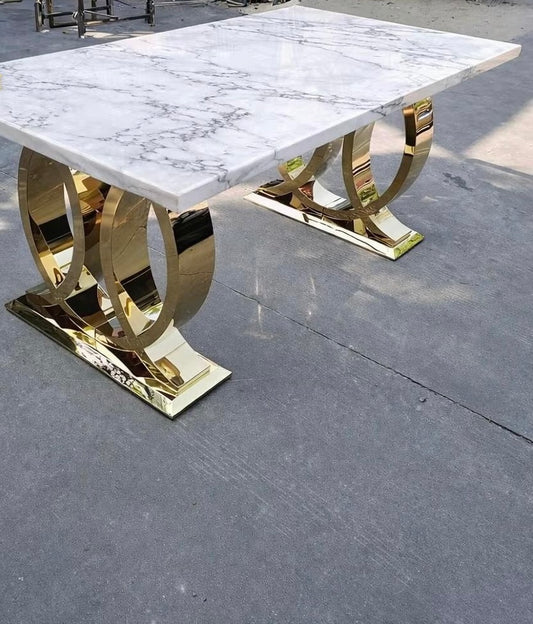Elysium Ring Gold Dining Table – Titanium Gold Finish, Stainless Steel & Marble (220 × 100 × 75 cm)