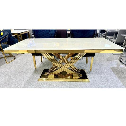 Celeste Marble Curve Table – Shiny Gold Finish