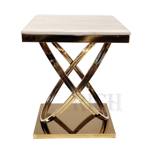 Celeste Marble Curve Side Table – Shiny Gold Finish