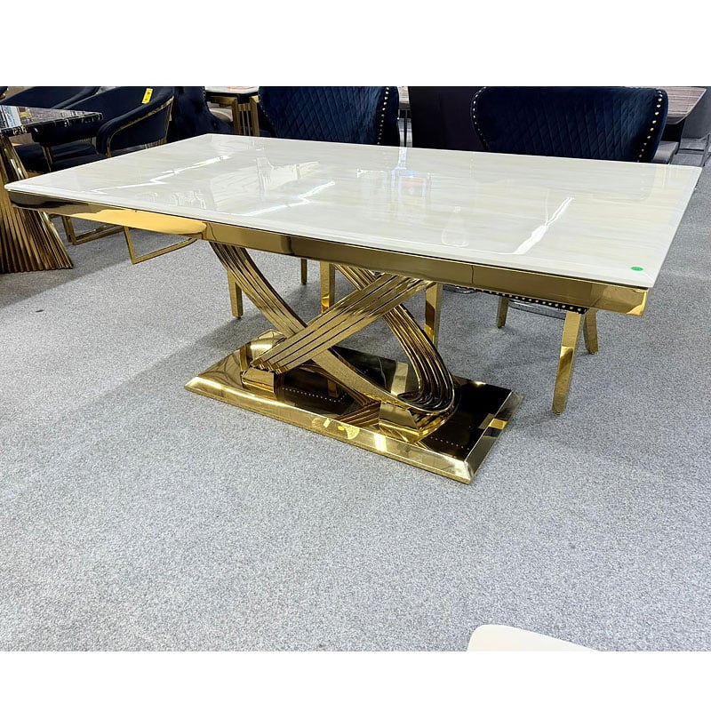 Celeste Marble Curve Table – Shiny Gold Finish