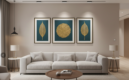 Gold Leaf Flower and Sun Painting Set Luxury Textured Wall Art