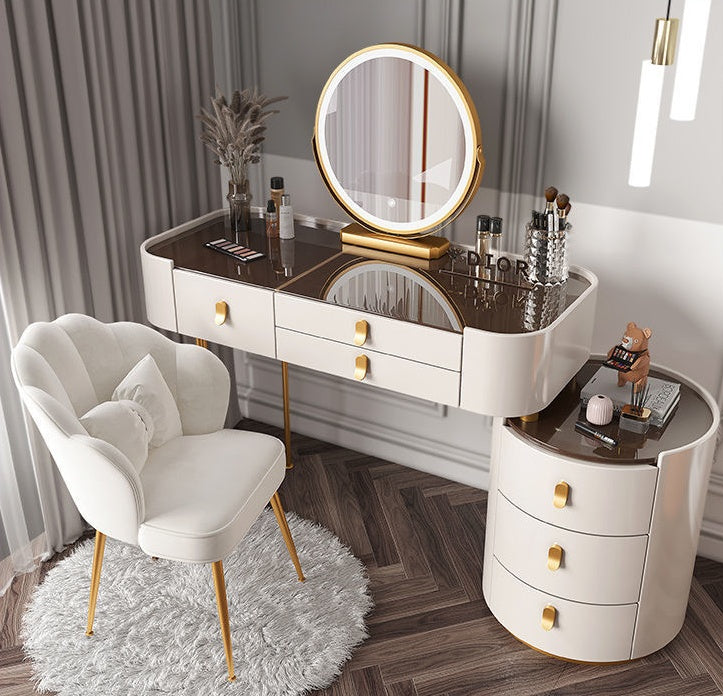 Off-White LED Mirror Console 120CM  – MDF, Mirror, Metal & Glass