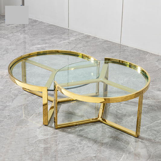 Aurora Duo Glass Coffee Table – Modern Elegance, SHINY GOLD