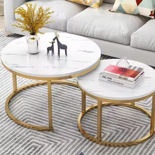 Serena Nest Marble Table Set, Shinny Gold, STAINLESS STEEL+MARBLE.