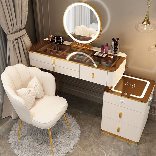 Off-White Smart LED Dressing Table 120CM  – With Speaker, USB & WiFi Charger