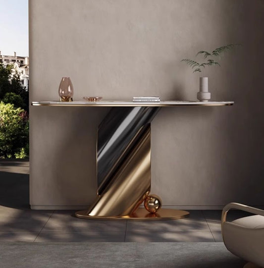 Antico Marble Console – Gold Stainless Steel Frame with Marble Top (130 × 40 × 80 cm)