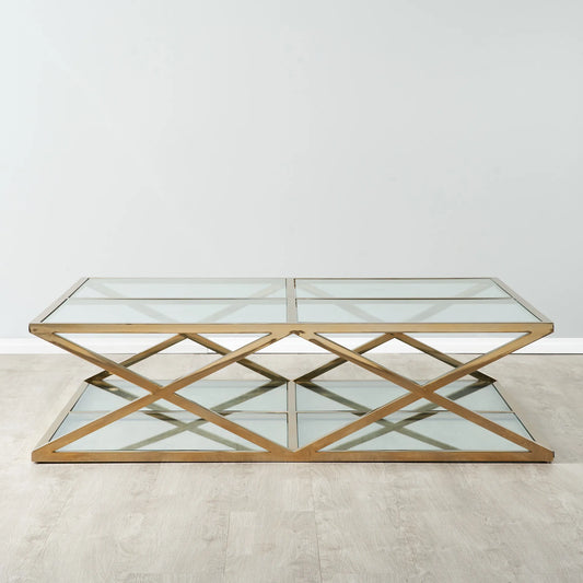 Exquisite Glass Coffee Table – Shiny Gold Finish