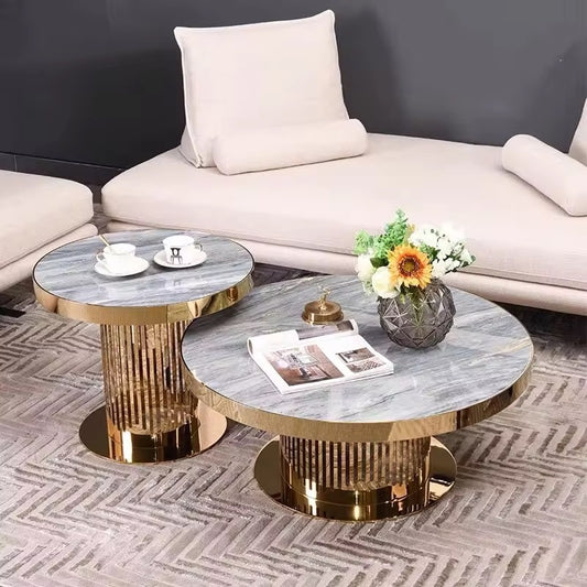 Aurora Luxe Nesting Table, SHINNY GOLD. STAINLESS STEEL+MARBLE