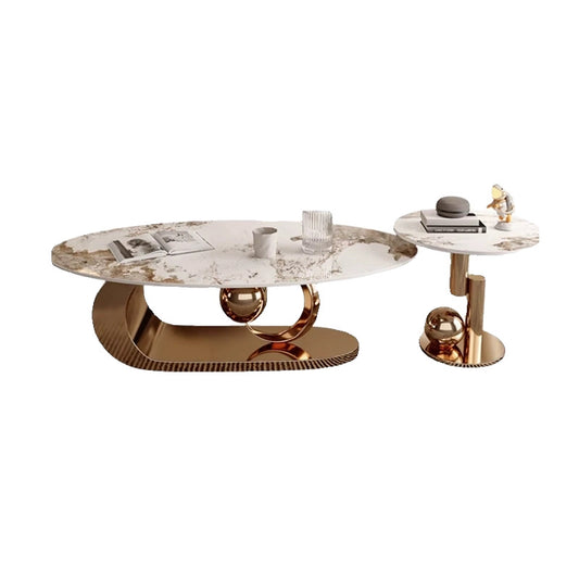 Luxe Loop Table Set – Shiny Gold Stainless Steel & Ceramic Top