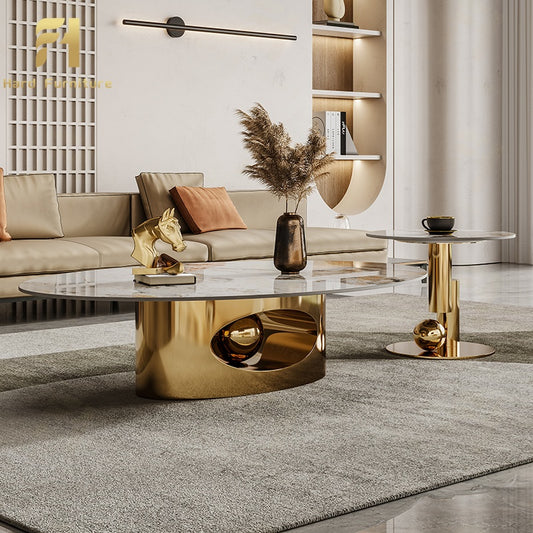 Orbita Royale Coffee Table Set – Shiny Gold Stainless Steel & Ceramic Top
