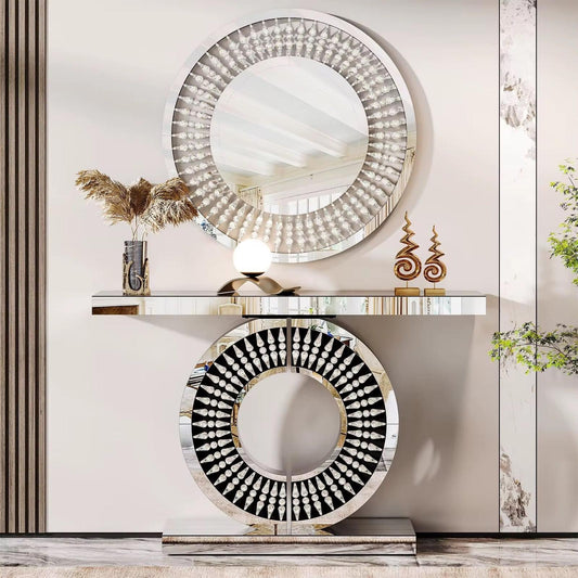 Venetian-Style Mirrored Console Table with Mirror – Elegant Reflective Design