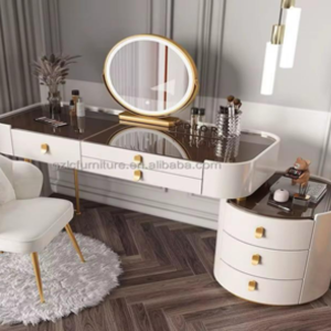 Off-White LED Mirror Console 120CM  – MDF, Mirror, Metal & Glass