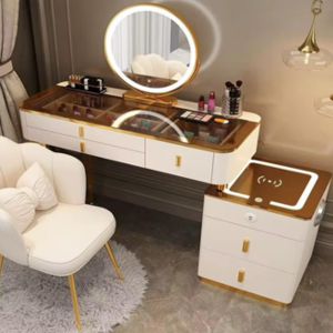 Off-White Smart LED Dressing Table 120CM  – With Speaker, USB & WiFi Charger