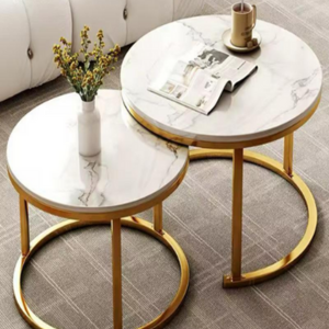 Serena Nest Marble Table Set, Shinny Gold, STAINLESS STEEL+MARBLE.