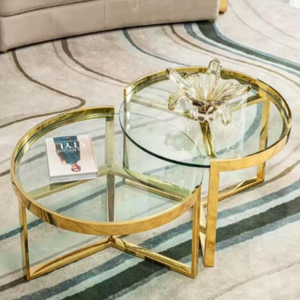 Aurora Duo Glass Coffee Table – Modern Elegance, SHINY GOLD