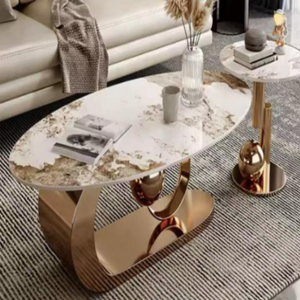 Luxe Loop Table Set – Shiny Gold Stainless Steel & Ceramic Top