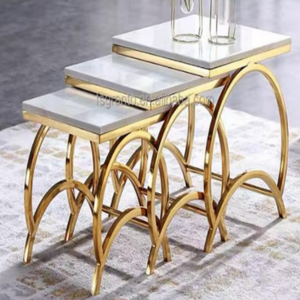 Aurora Arc Nesting Table Set – Shiny Gold with Marble Tops