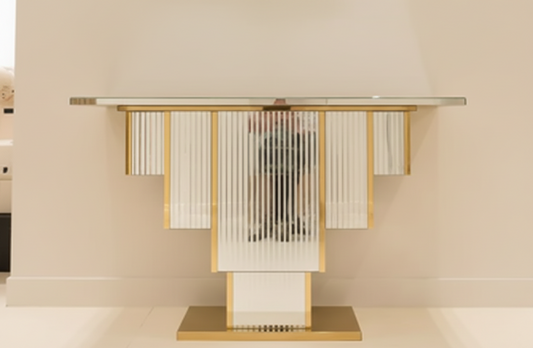 Venetian-Style Mirrored Console Table – Glass & Stainless Steel (120 × 38 × 80 cm)