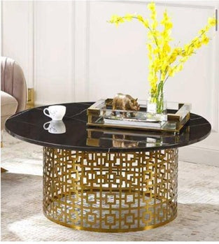 Nixon Pedestal Cocktail Table – Marble Top with Stainless Steel Base (Gold / Silver)