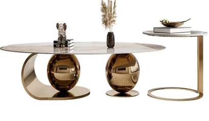 Alyssa Coffee Table Set – Pandora Ceramic Top with Titanium Gold Stainless Steel Frame