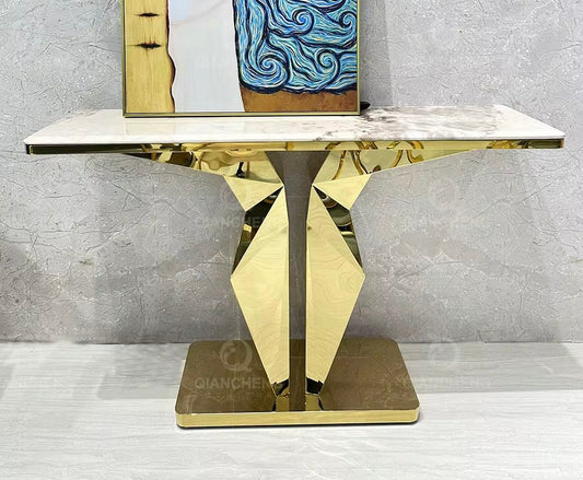 Vendome Console Table in Gold Stainless Steel and Marble, 140×40 cm – Elegant Modern Accent