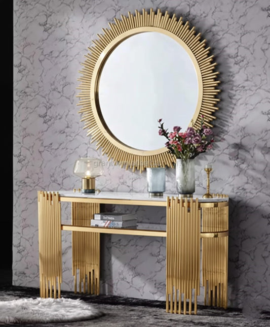 Ace Console Table – Marble & Glass Top, Stainless Steel Frame (Gold)